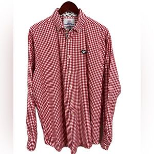 University of Georgia Men’s XL Red Gingham Long Sleeve Button Up Shirt with Logo